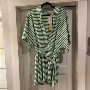 Entro Green and White Striped Jumpsuit